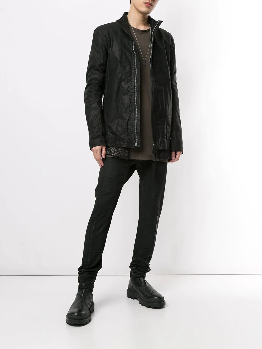 mesh layer leather jacket - 2