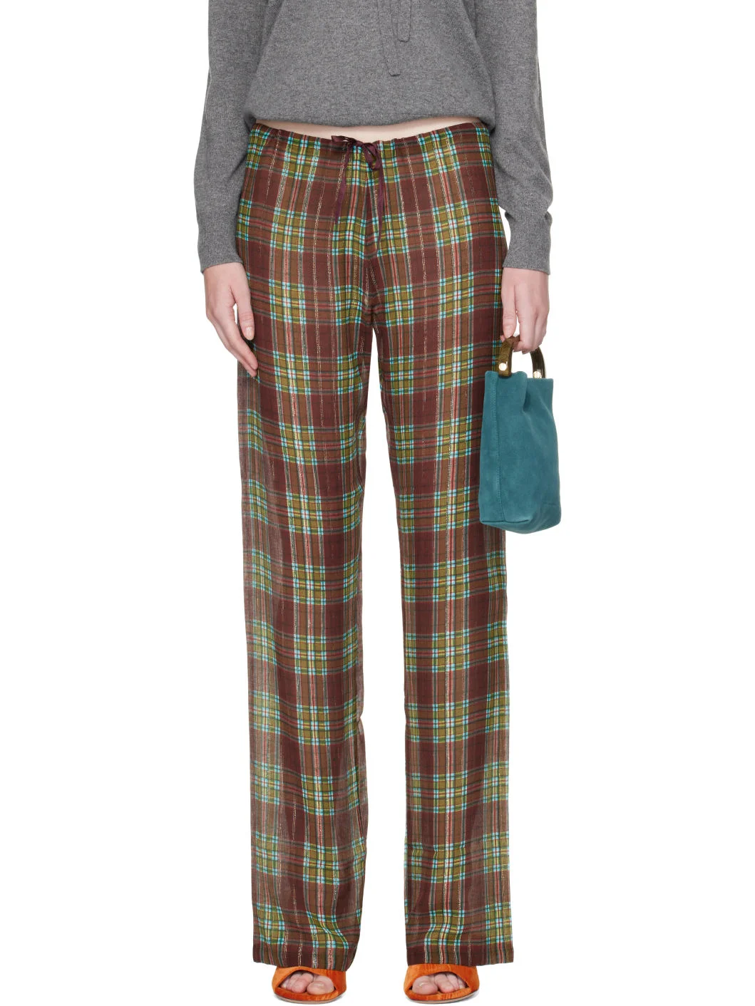 Burgundy Elasticized Lurex Trousers - 1