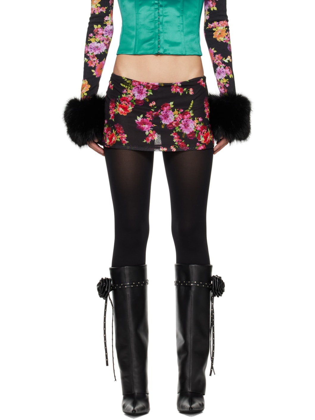 Black Floral Miniskirt - 2