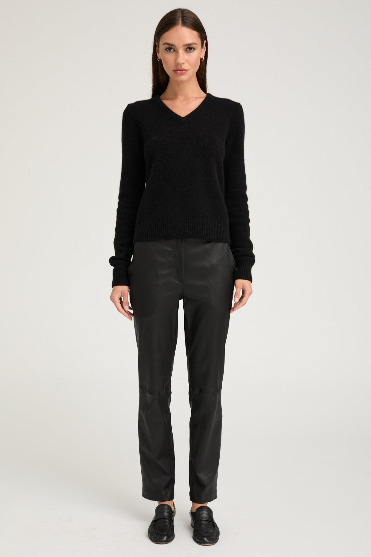 BLACK LEATHER SOPHIA CIGARETTE TROUSERS - 3