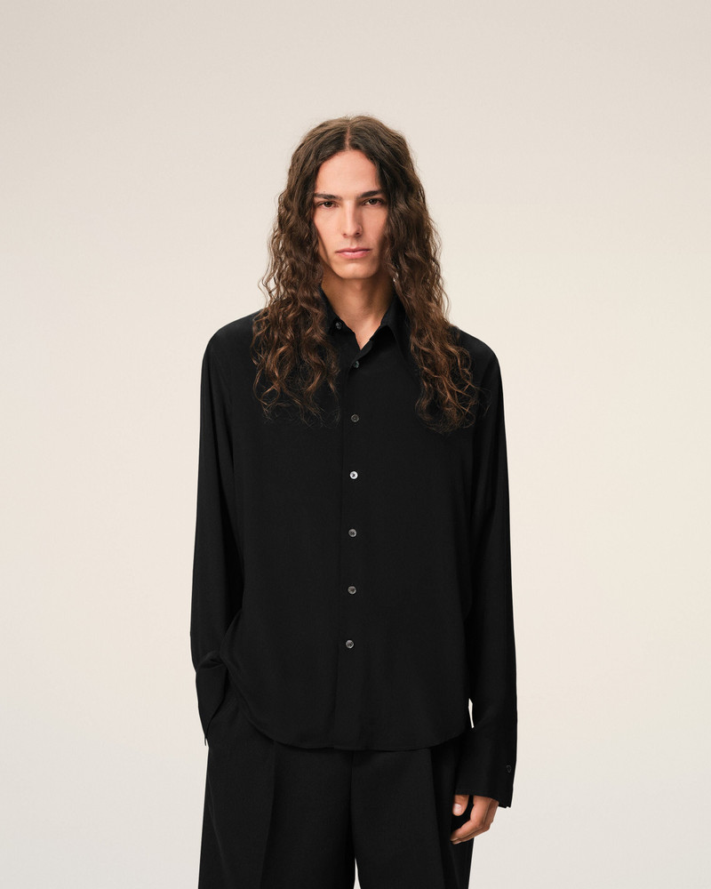 BLACK BLENDED SILK SHARP COLLAR ADJUSTED SHIRT 3