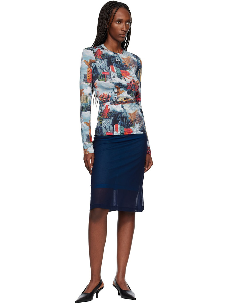 Off-White Navy Mesh Double Layer Midi Skirt outlook