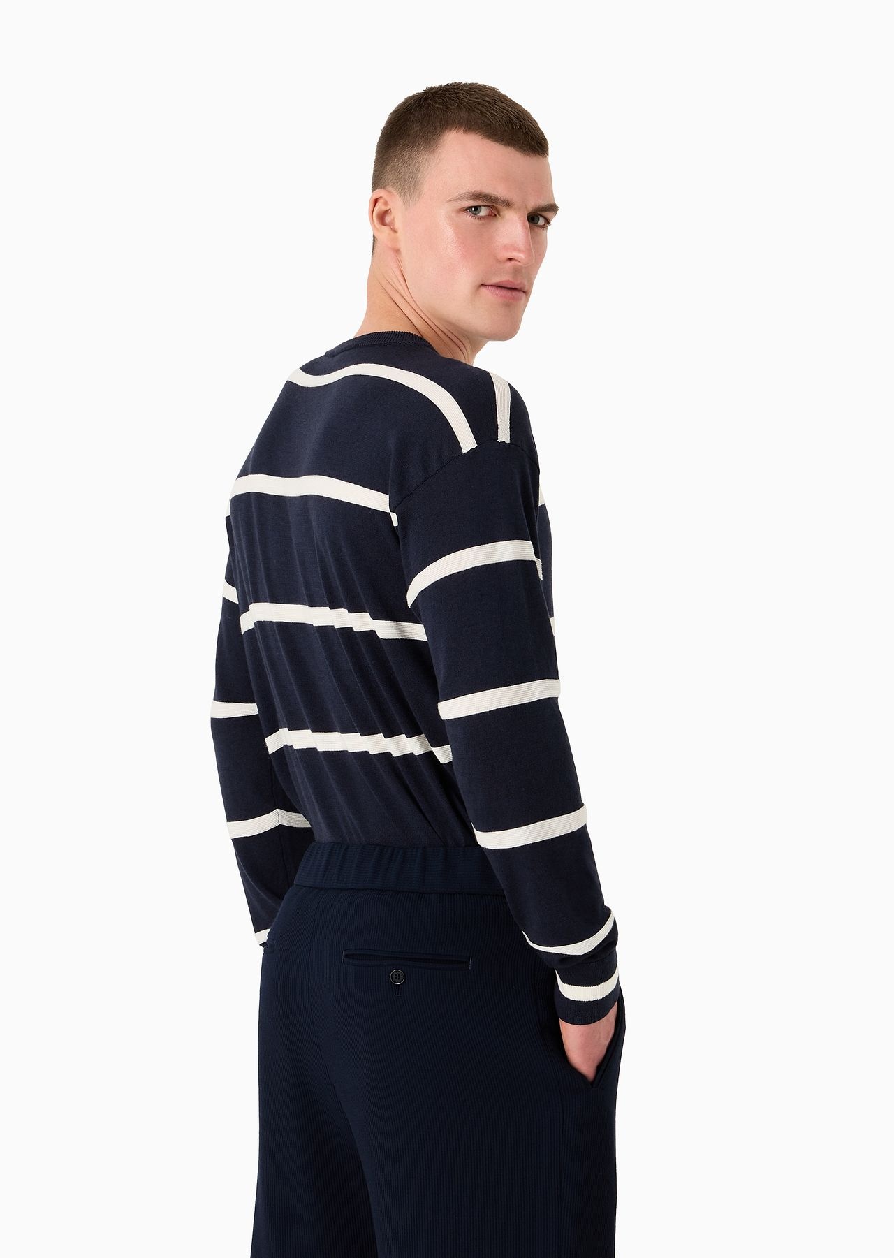 Striped crew-neck jumper in cotton and cashmere - 3