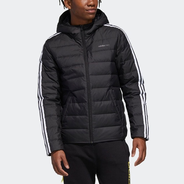 adidas neo Windproof Stay Warm Casual hooded Zipper Down Jacket Black GJ8784 - 4