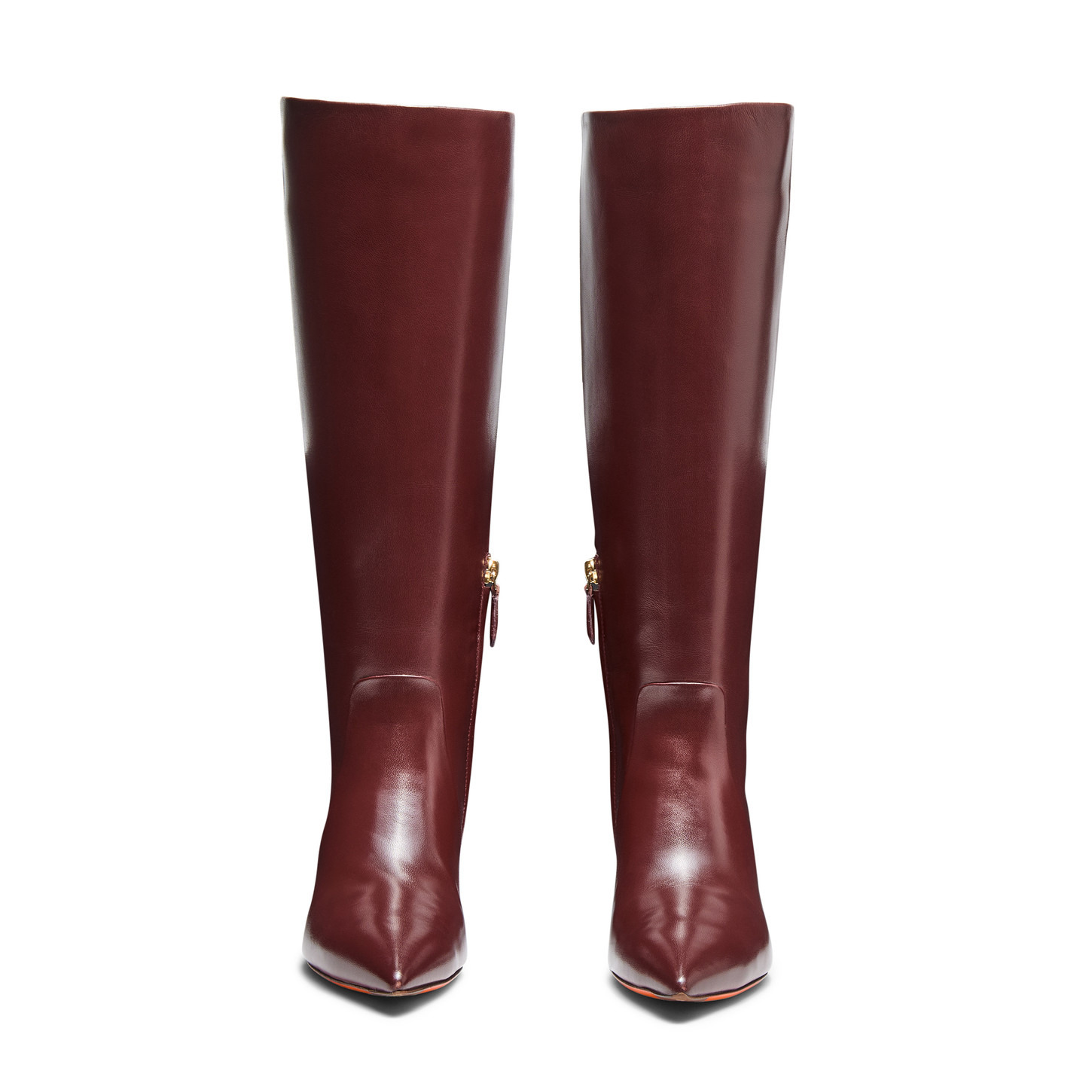 Women's burgundy leather mid-heel boot - 4