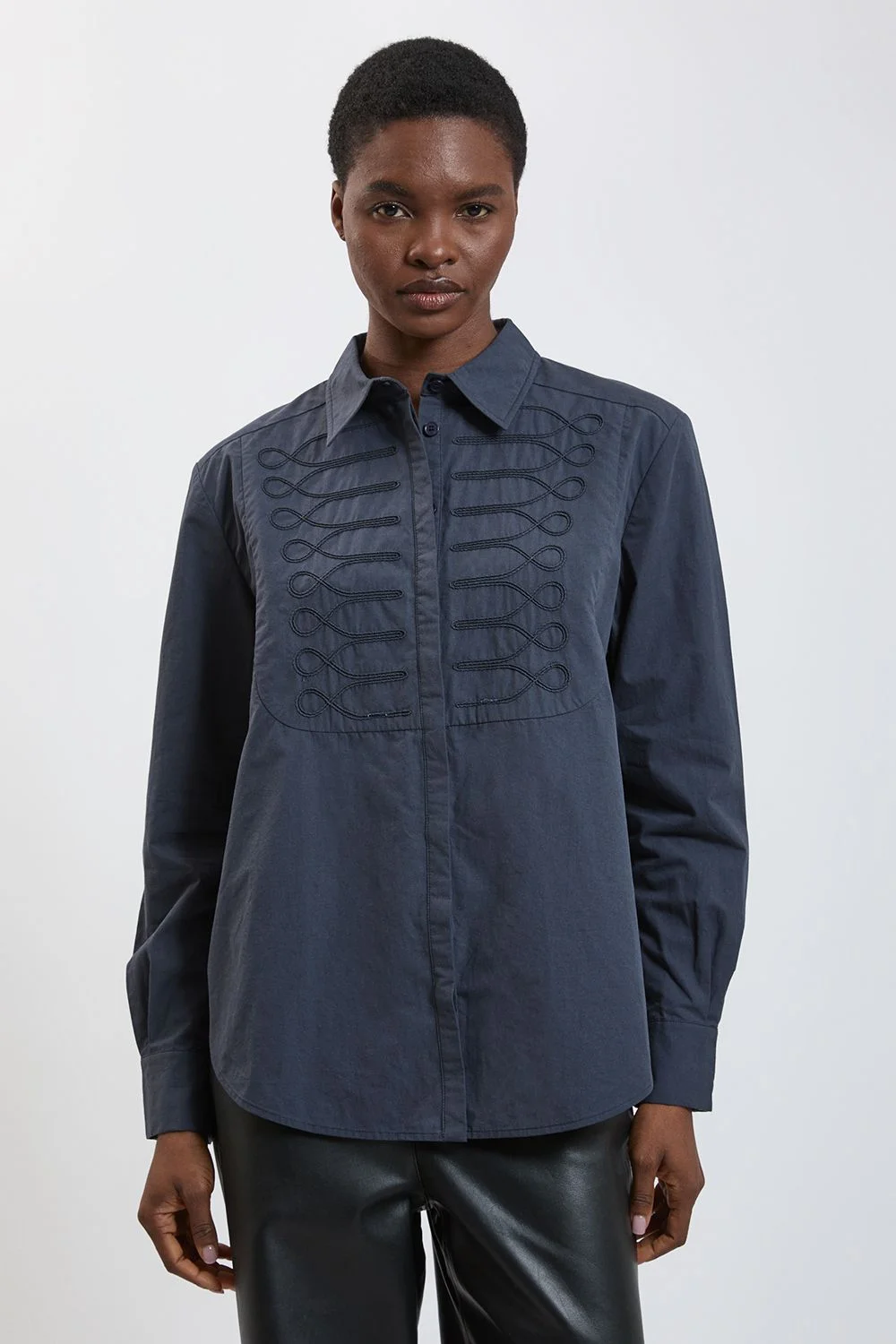 Military Stitch Detail Cotton Poplin Shirt - 1