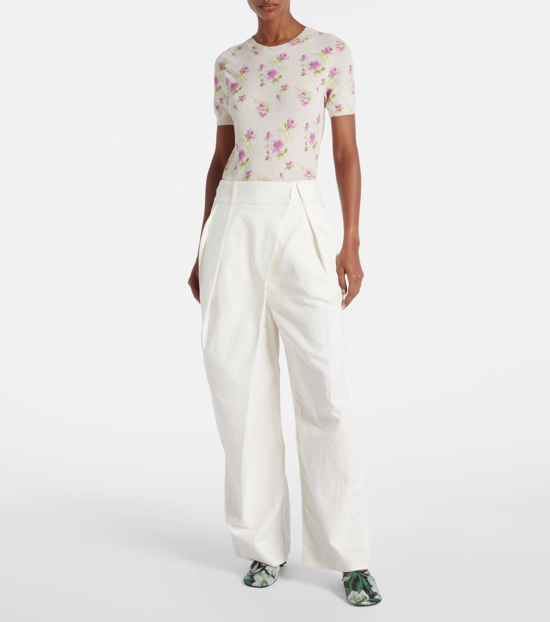 High-rise cotton twill wide-leg pants - 7