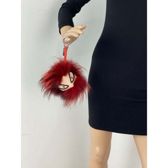 Fendi Red Fur Bag Bugs Leather Key Chain / Bag Charm - 2