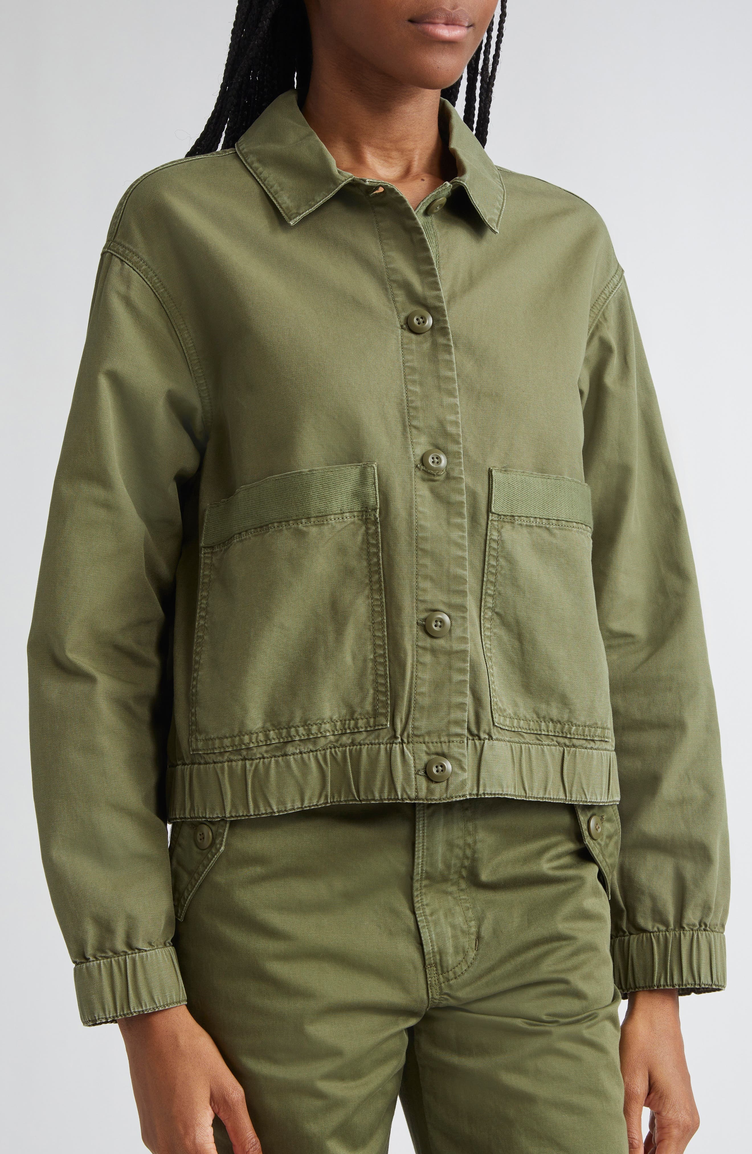 Veronica Beard Joyner Cotton Twill Shacket in Army at Nordstrom - 5