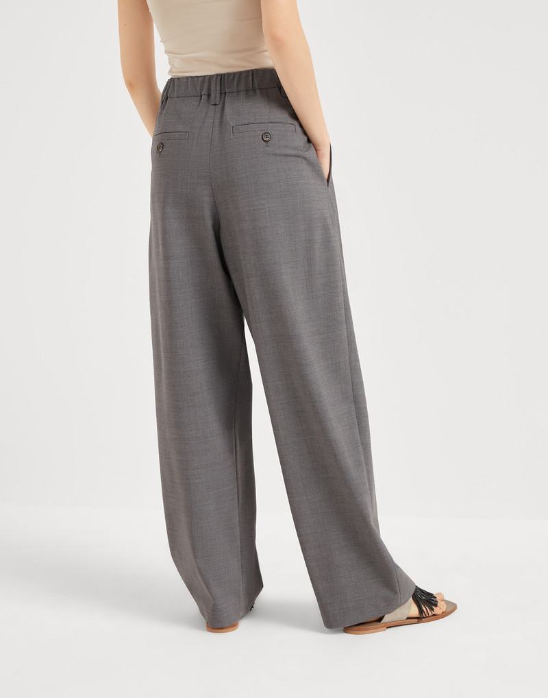 Brunello Cucinelli Tropical luxury wool sartorial baggy trousers with monili outlook