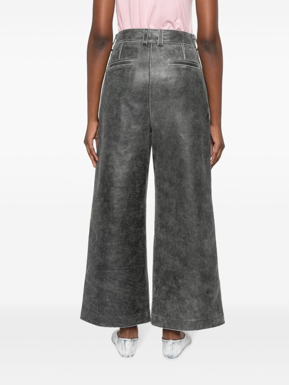 belted suede wide-leg trousers - 4