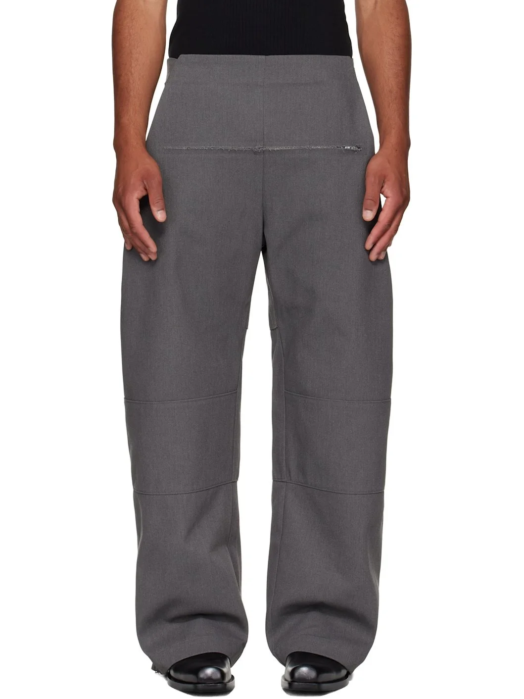 Gray Zip Detail Trousers - 1