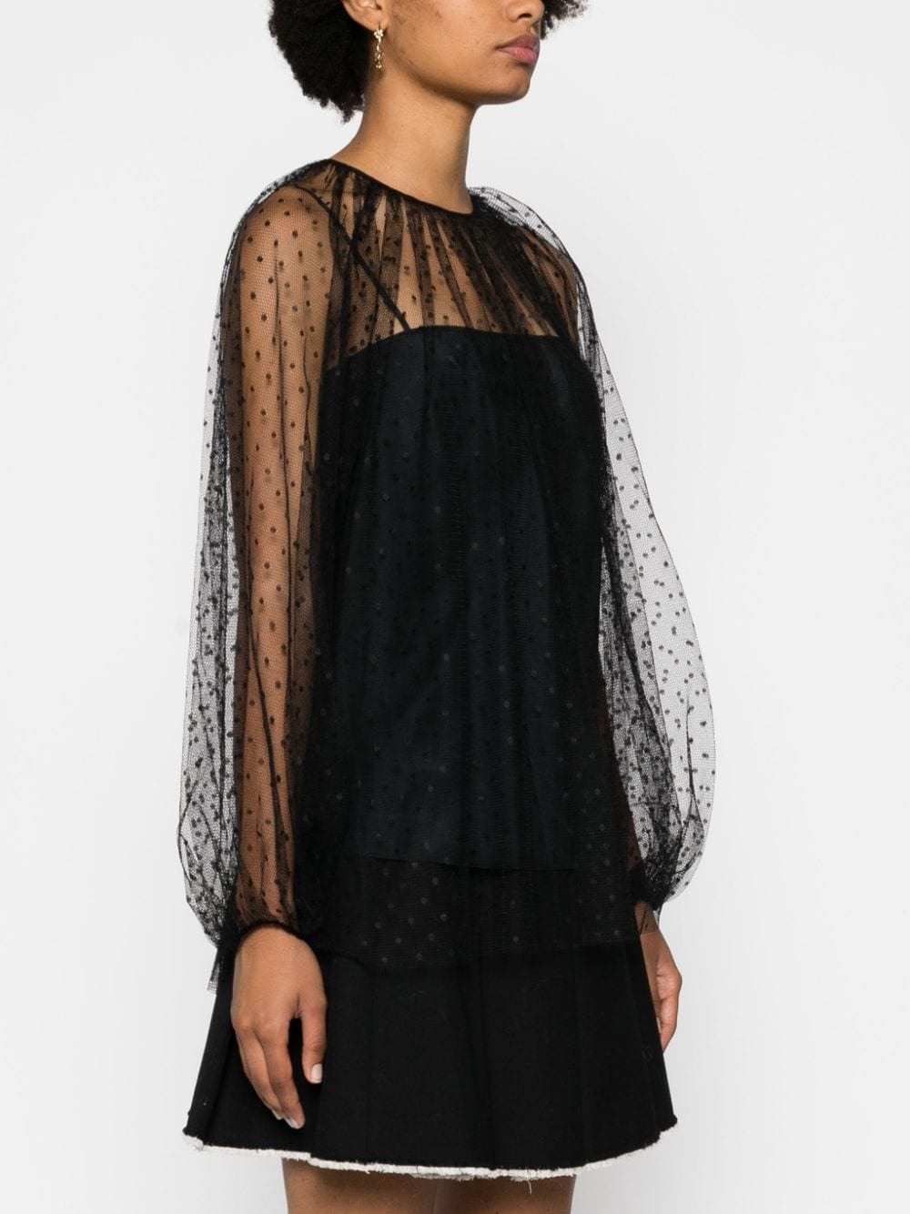 ballon-sleeved tulle blouse - 3