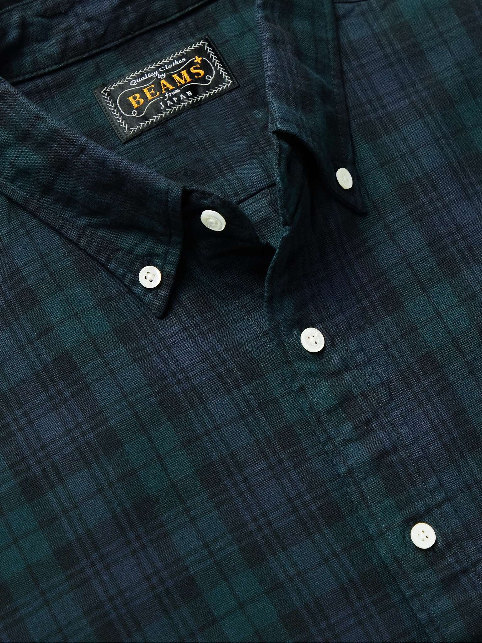 Button-Down Collar Checked Cotton Shirt - 5