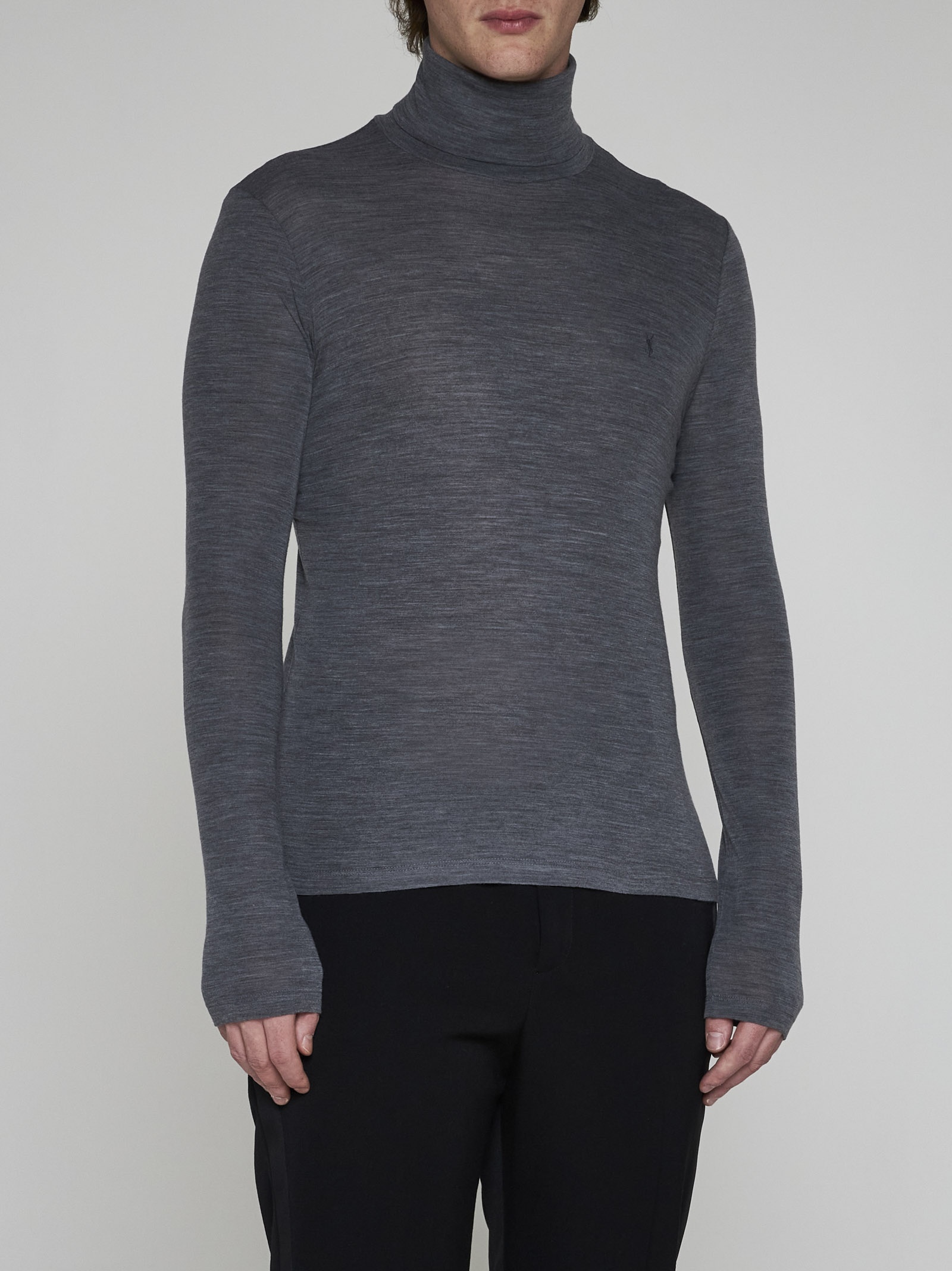 Cassandre Wool Blend Turtleneck Sweater in White - Saint Laurent