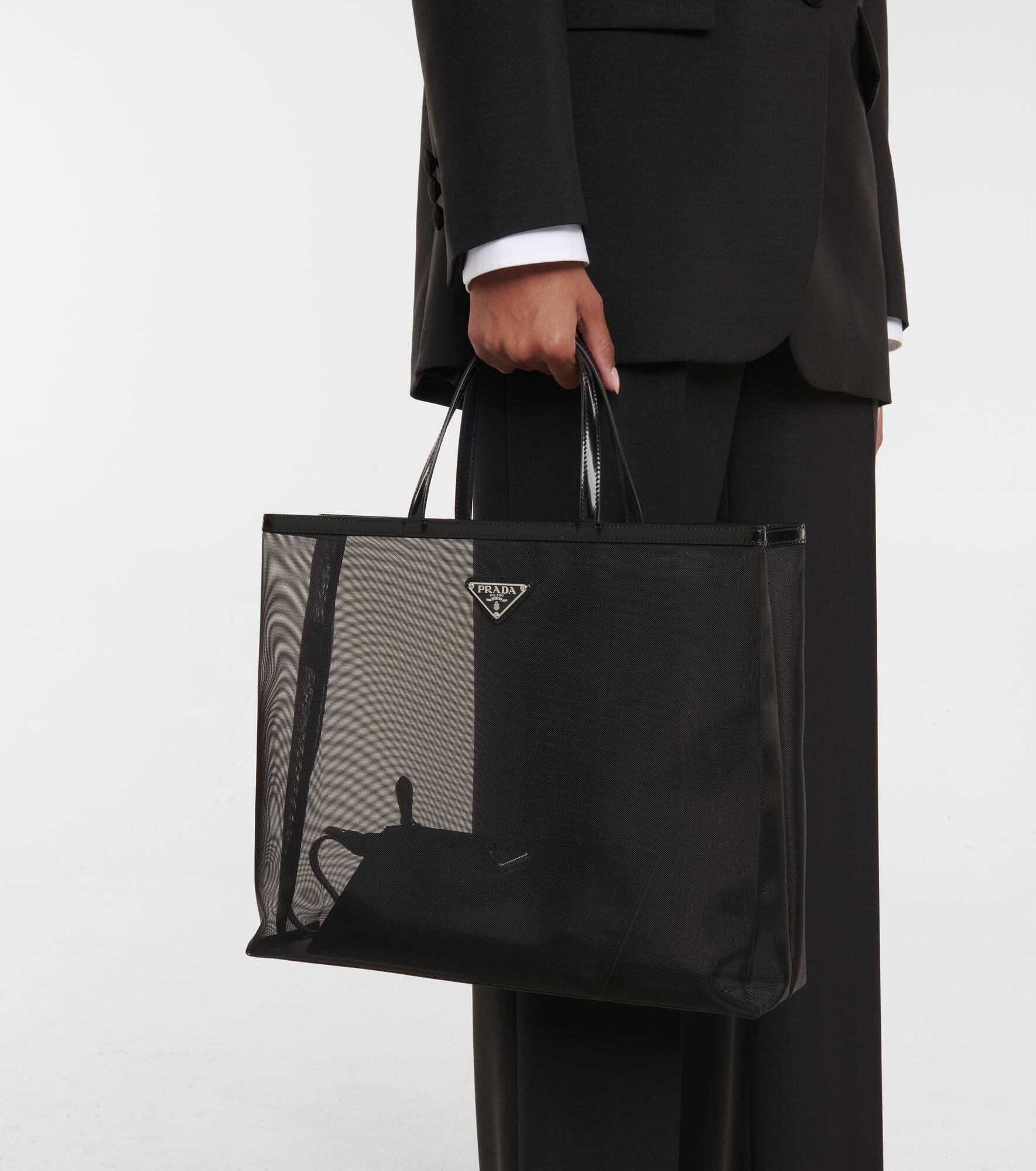 Large leather-trimmed mesh tote - 2