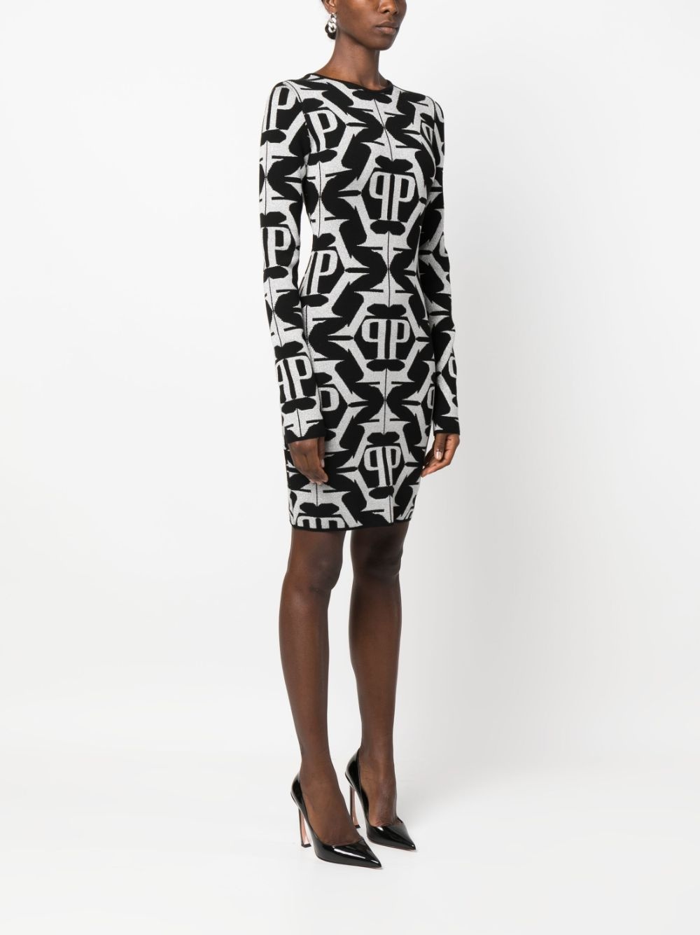 Hexagon monogram-jacquard lurex minidress - 4