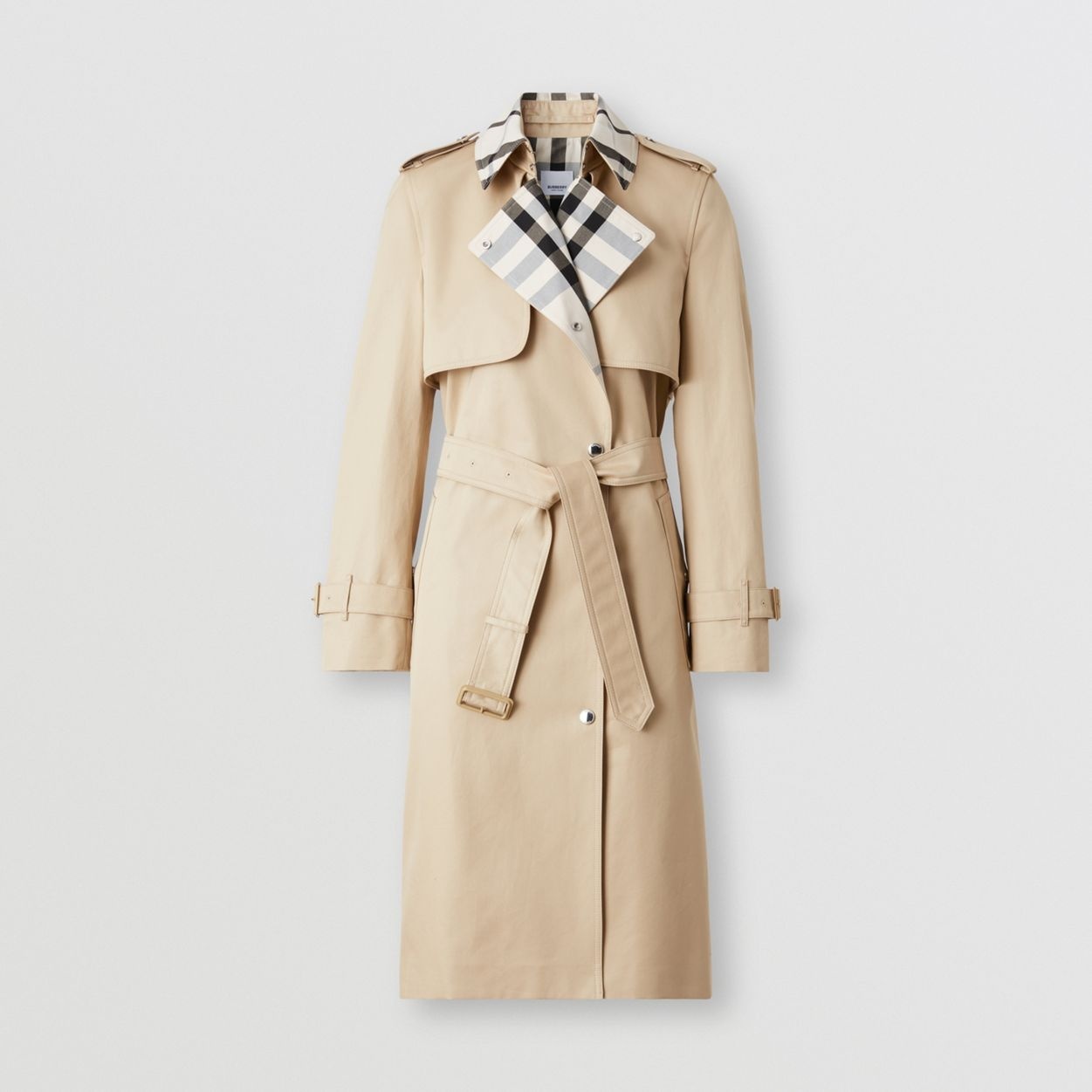Check Panel Cotton Gabardine Trench Coat - 1