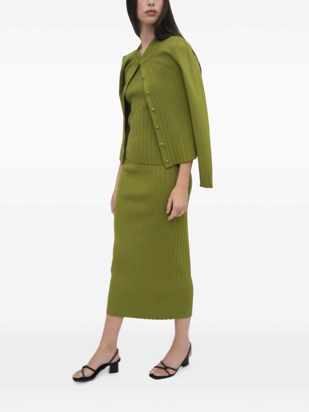 ribbed button-front cardigan - 3