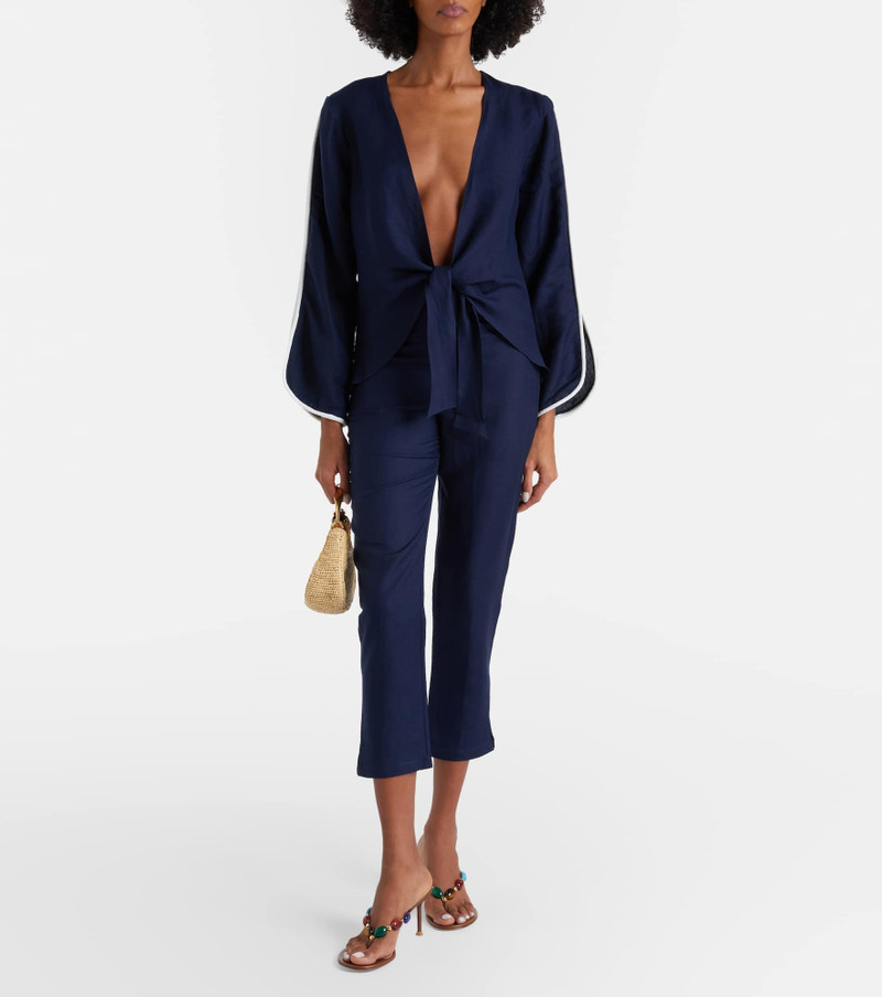 ADRIANA DEGREAS Bicolor linen-blend top outlook