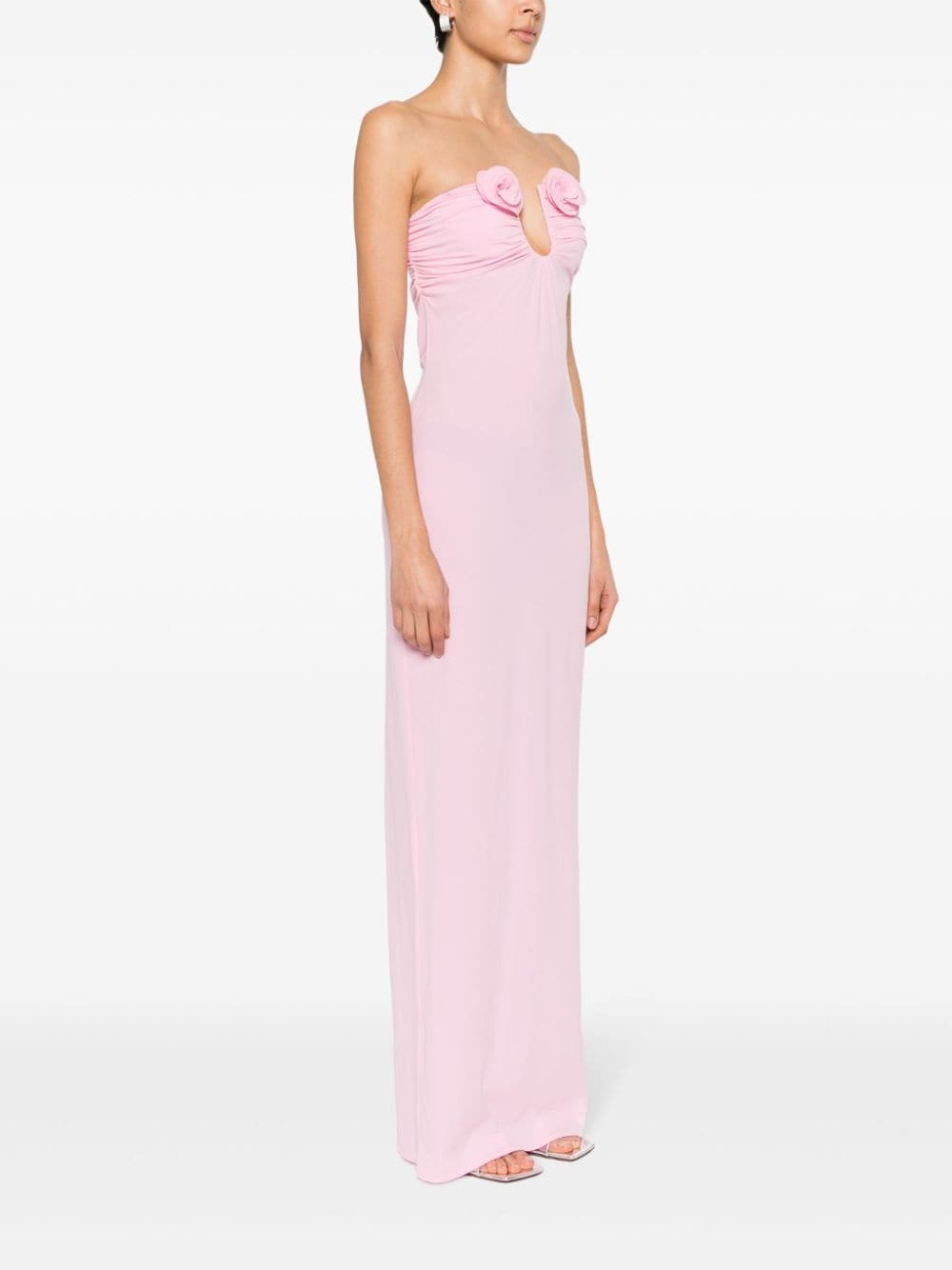 floral-appliquÃ© strapless dress - 3