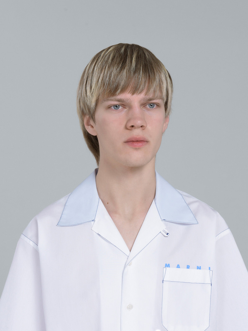 WHITE LOGO PRINT POPLIN BOWLING SHIRT 4