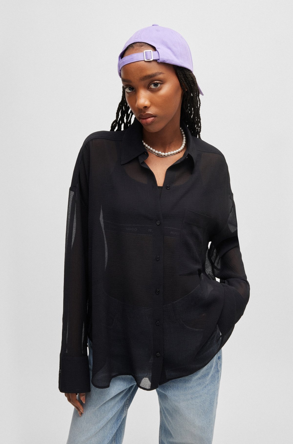 OVERSIZE-FIT BLOUSE IN SHEER SEERSUCKER WITH POINT COLLAR - 2
