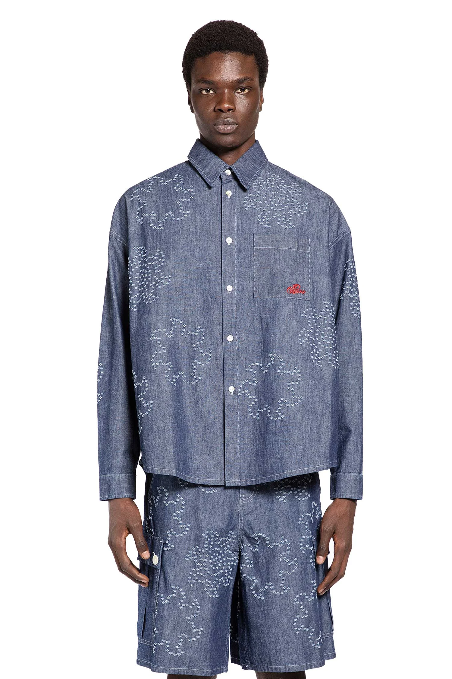 Frayed Sun Motif Shirt In Chambray - 1
