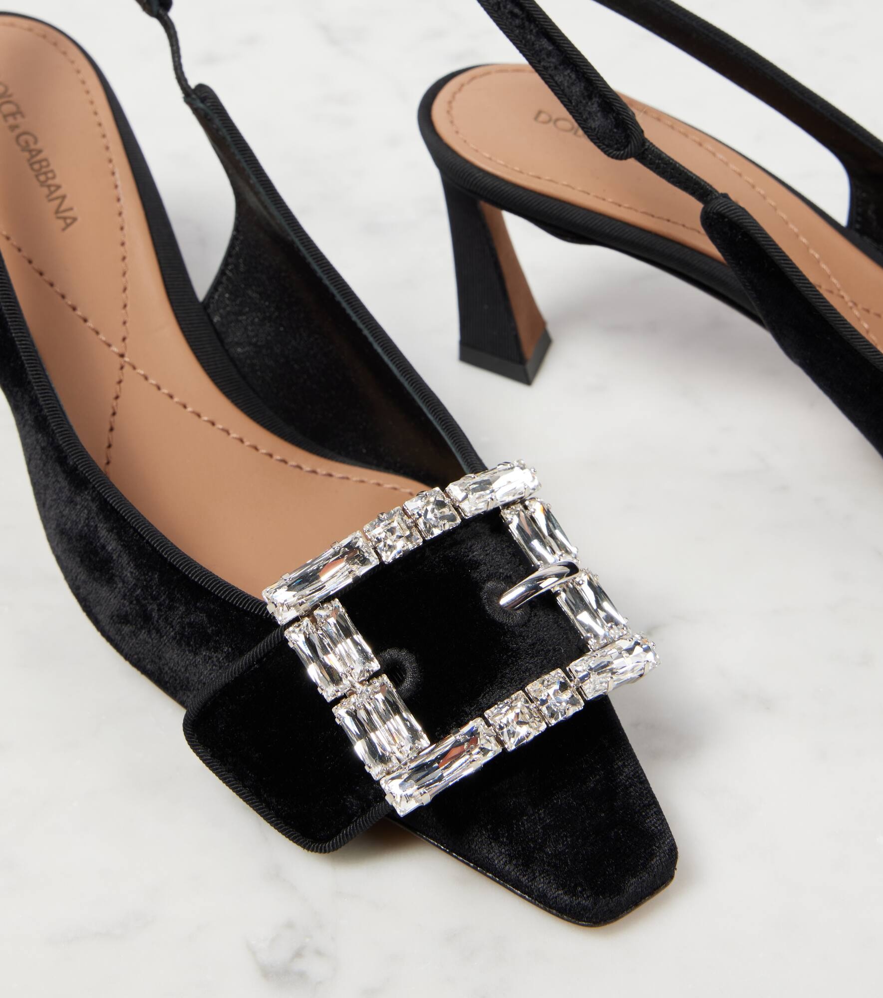 DG embellished velvet slingback pumps - 5