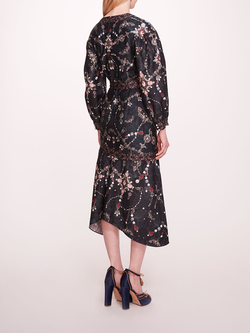 Marchesa PRINTED POPLIN WRAP MIDI DRESS outlook