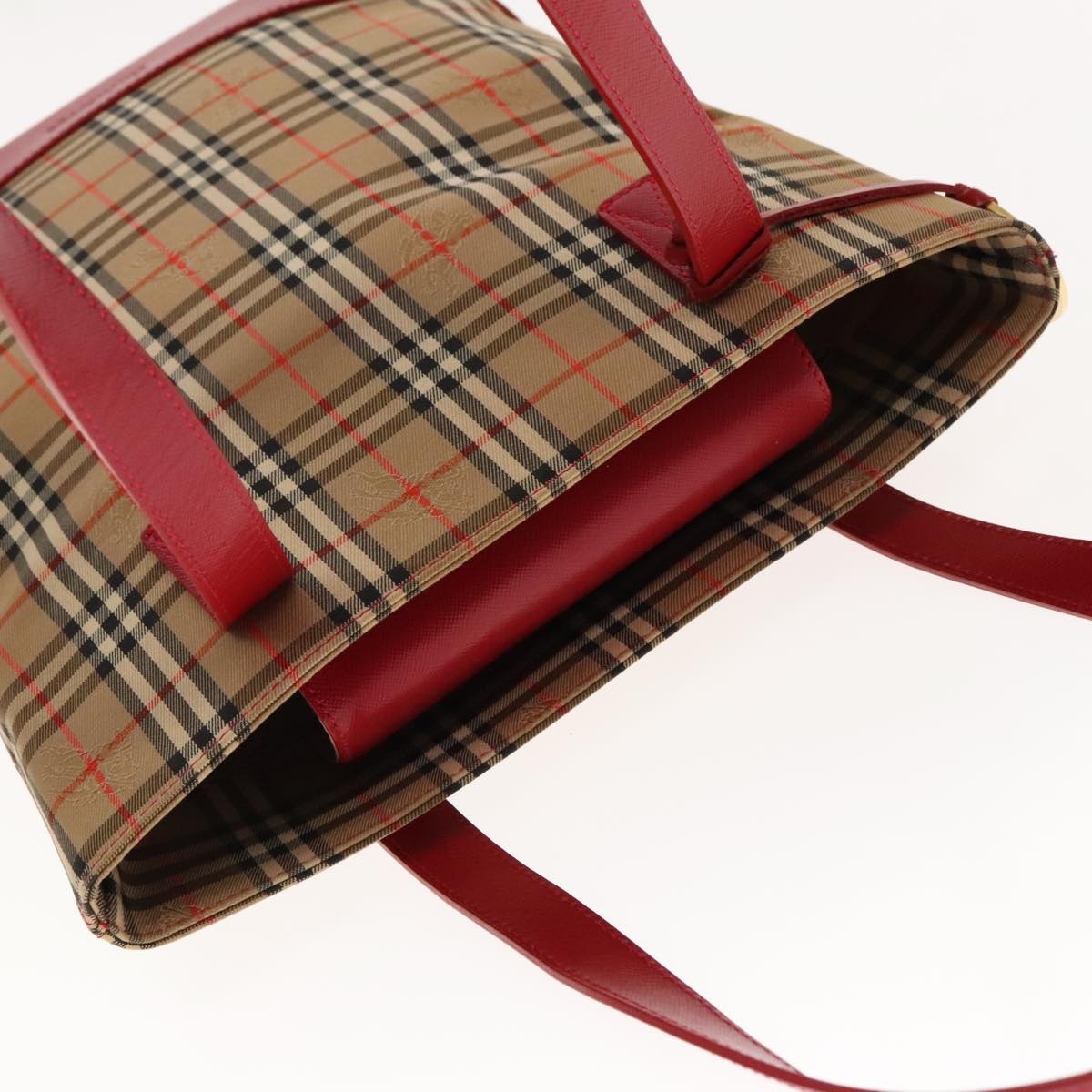 Burberry Nova Check Shoulder Bag Canvas Leather Beige Red Silver - 6