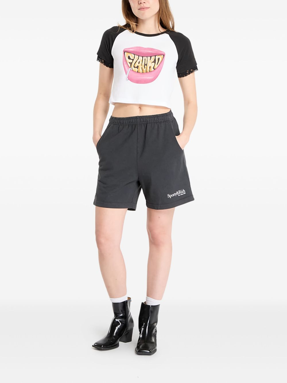 lace-trim graphic-print T-shirt - 2