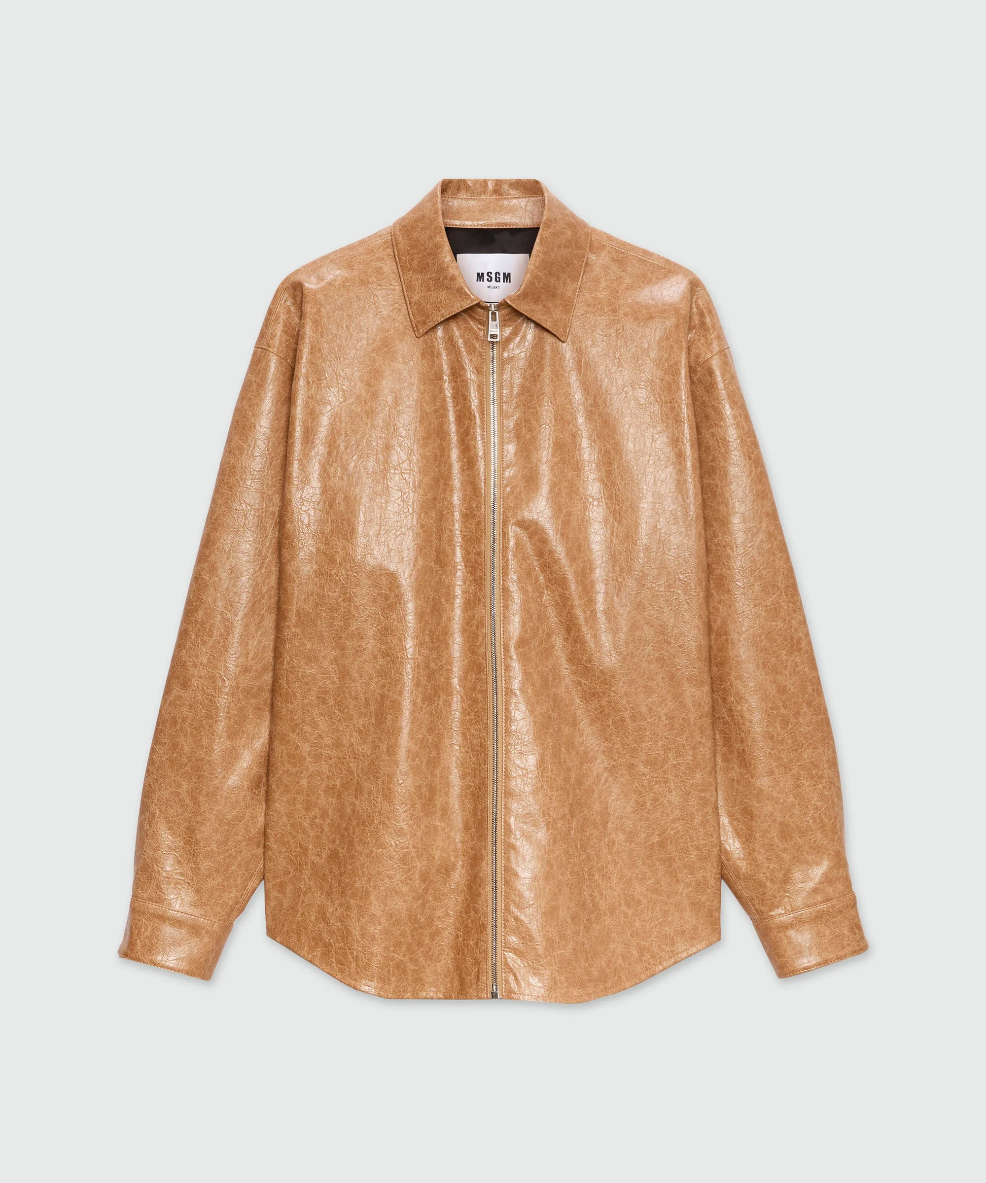 Beige shirt in faux leather with a crackle effect - 1