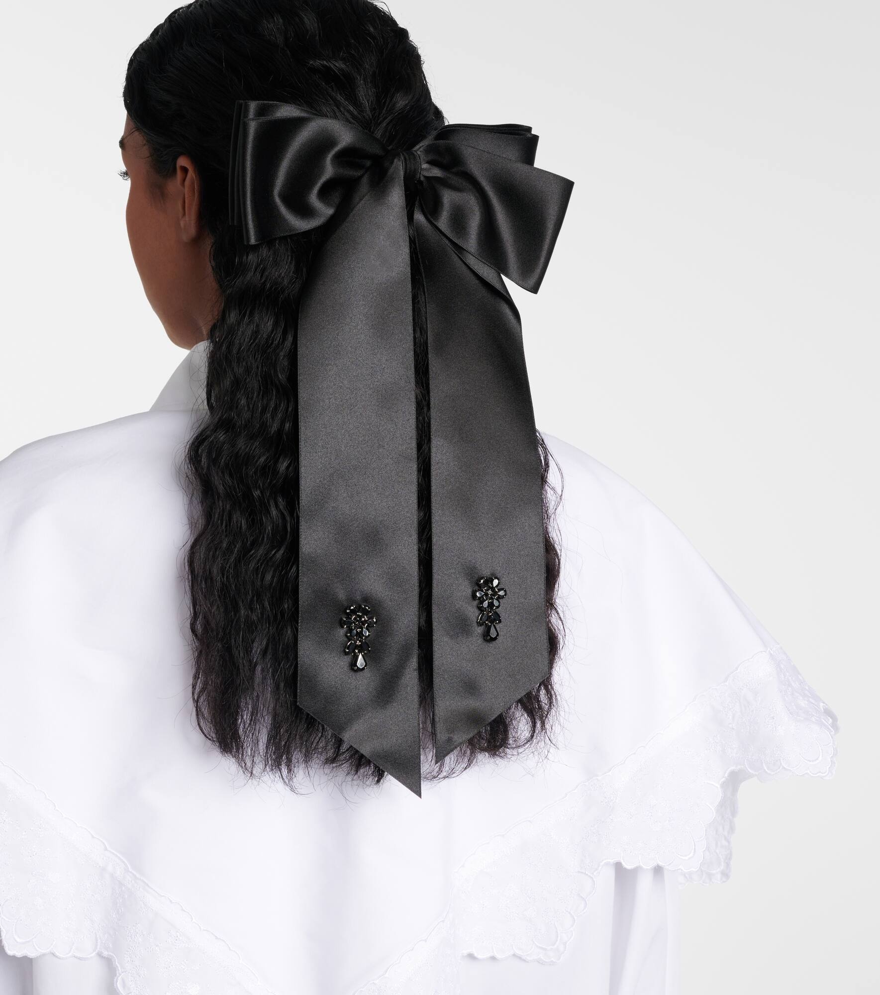 Embellished bow-detail satin barrette - 2