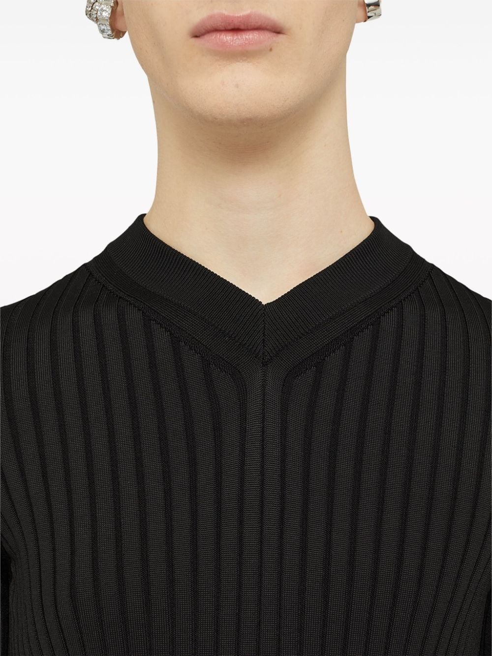 ribbed-knit V-neck T-shirt - 5