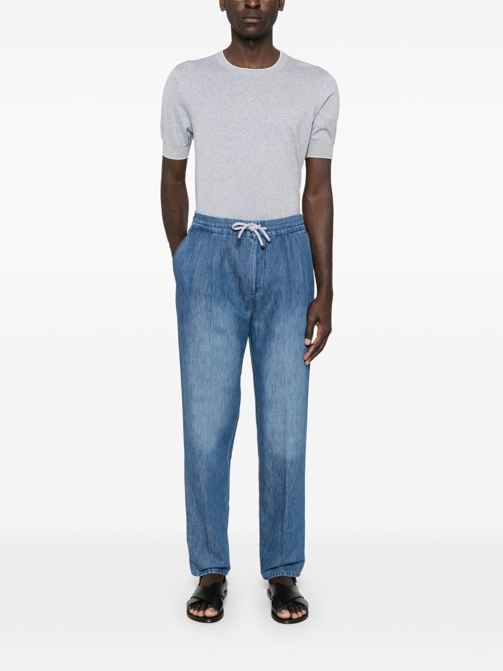 Brunello Cucinelli Men Cotton Lightweight Knit T-Shirt With Contrast Details - 2
