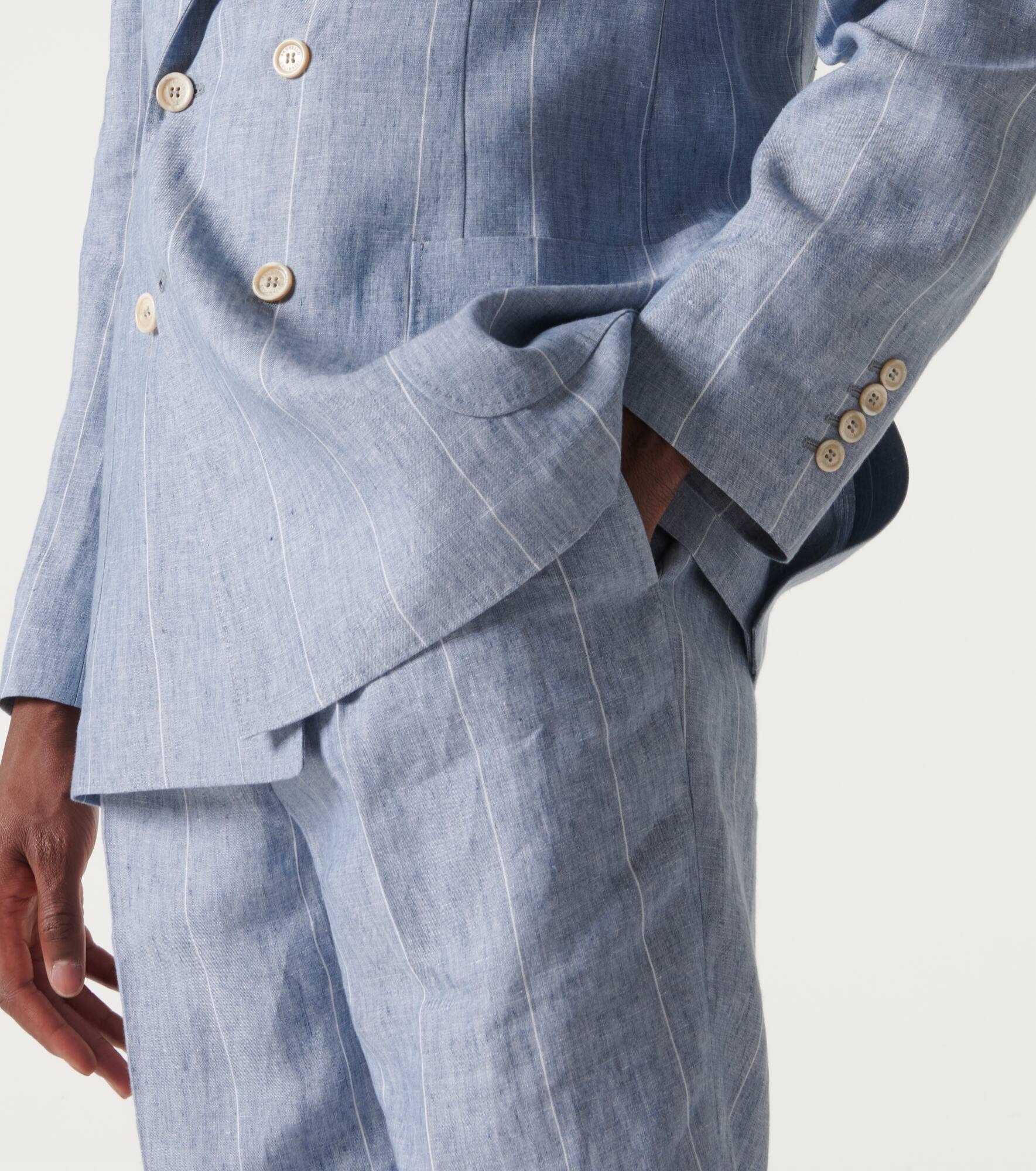 Striped double-breasted linen suit - 8