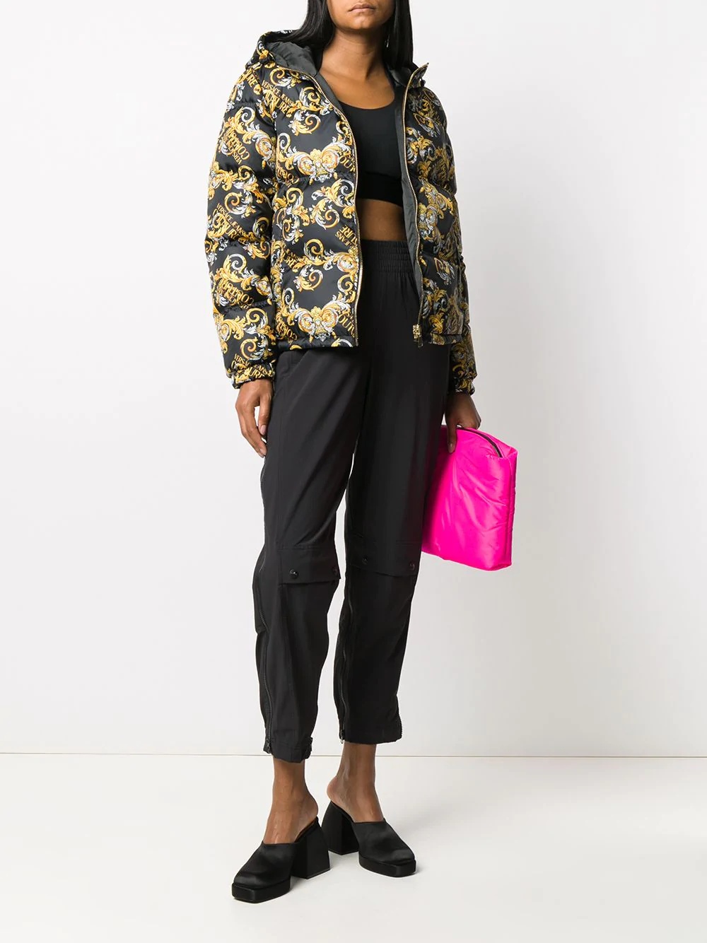 baroque print puffer jacket  - 2