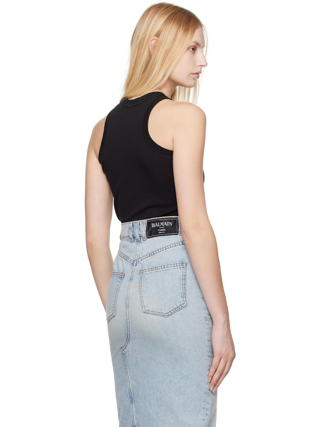 Black Retro 'PB' Embroidery Tank Top - 3