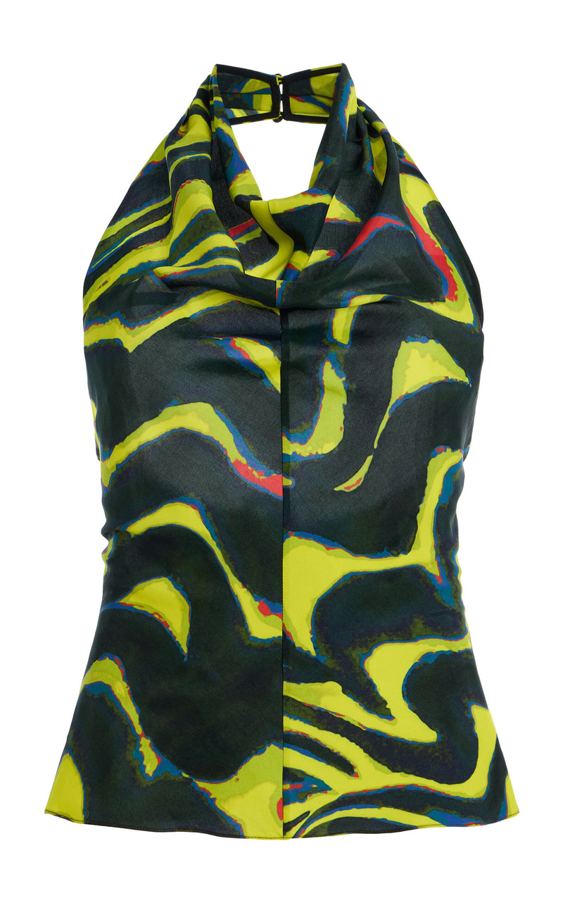 Printed Jersey Cowl-Neck Halter Top green 1