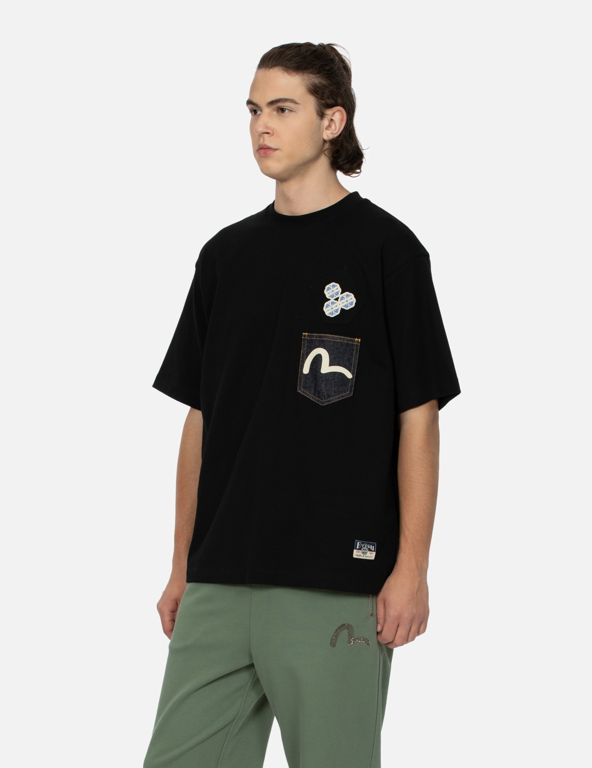 SEAGULL-PRINT DENIM POCKET RELAX FIT T-SHIRT - 7