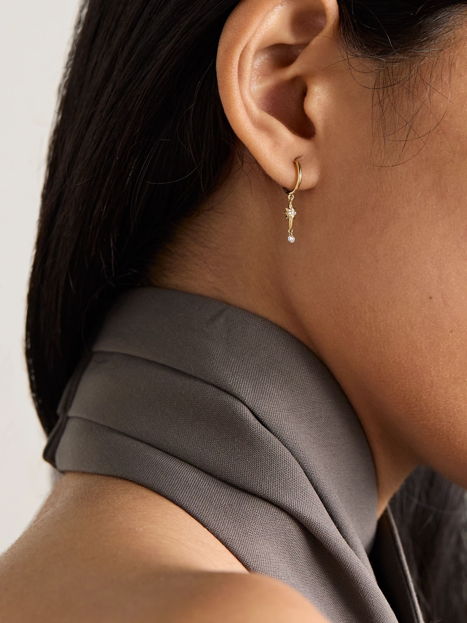 North Star 18-karat gold diamond single hoop earring Gold - 2