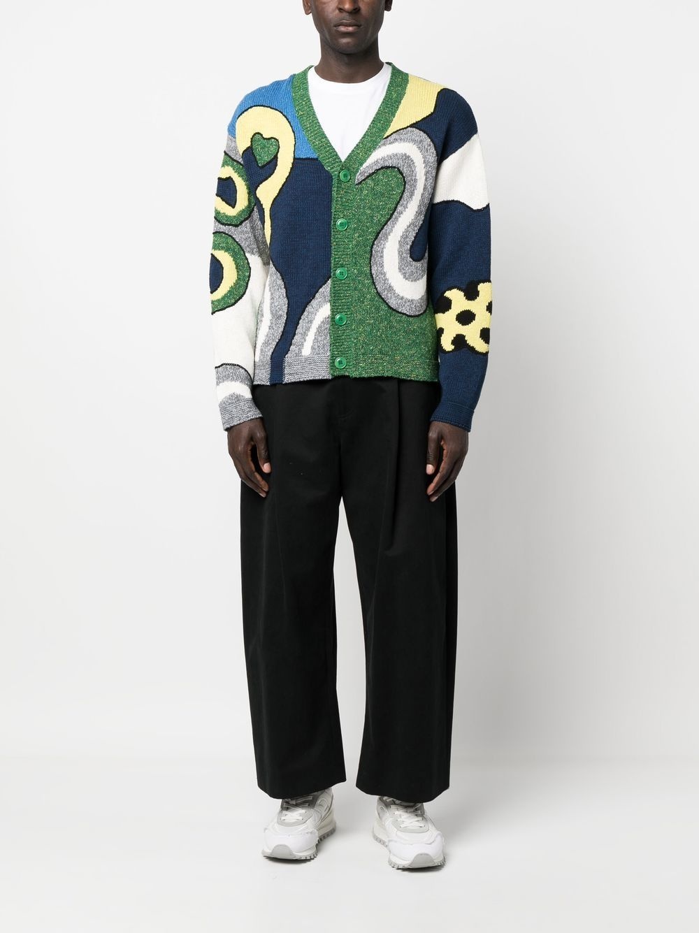abstract-intarsia knit cardigan - 2