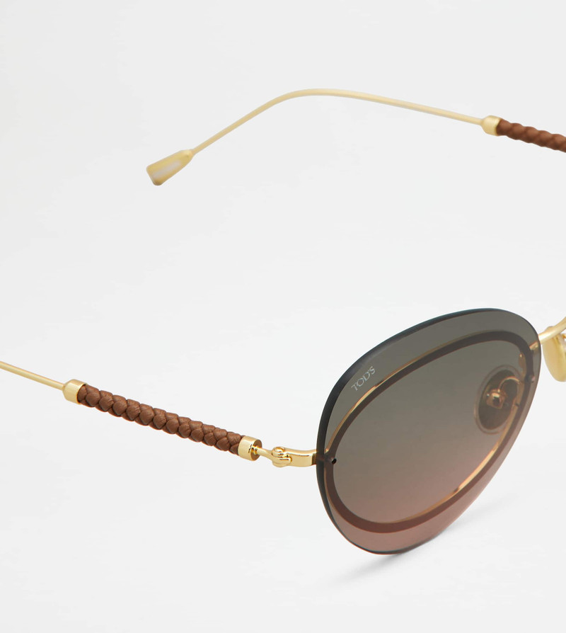 TEARDROP SUNGLASSES WITH TEMPLES IN LEATHER - GOLD 4