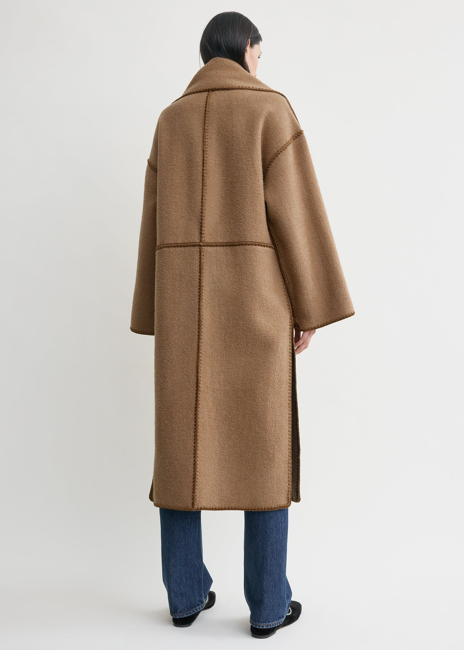 Embroidered scarf coat camel - 4