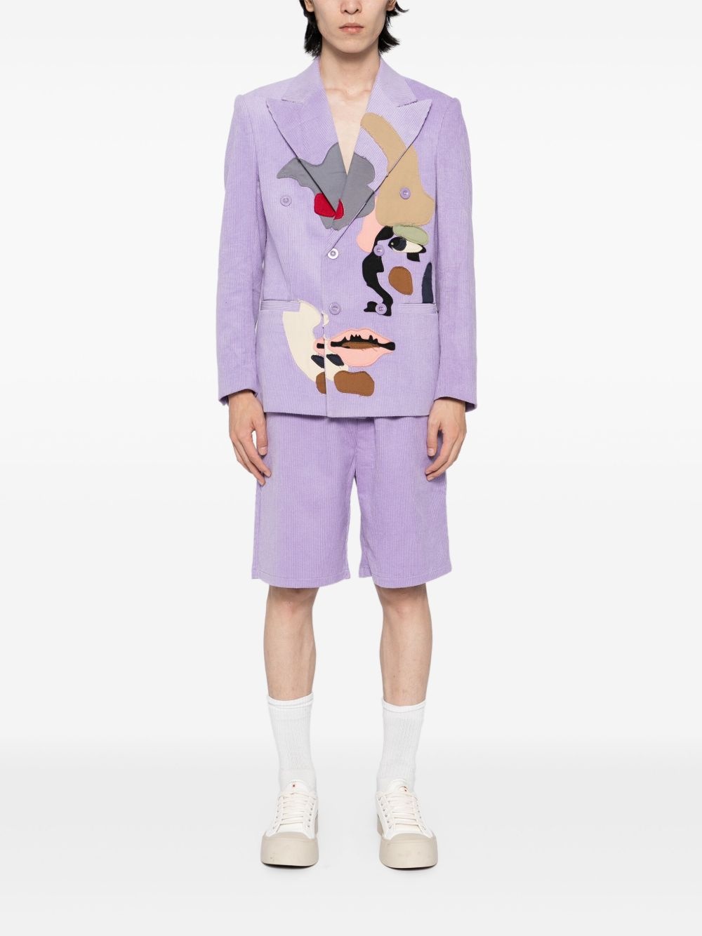 patchwork face corduroy blazer - 2