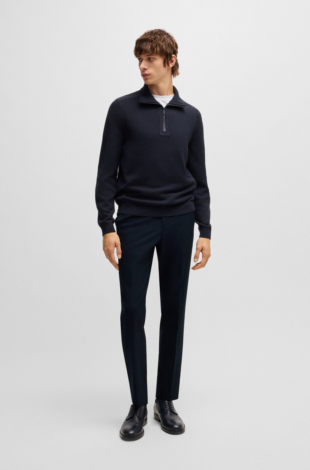 SLIM-FIT WASHABLE TROUSERS IN MICRO-PATTERNED STRETCH FABRIC - 3