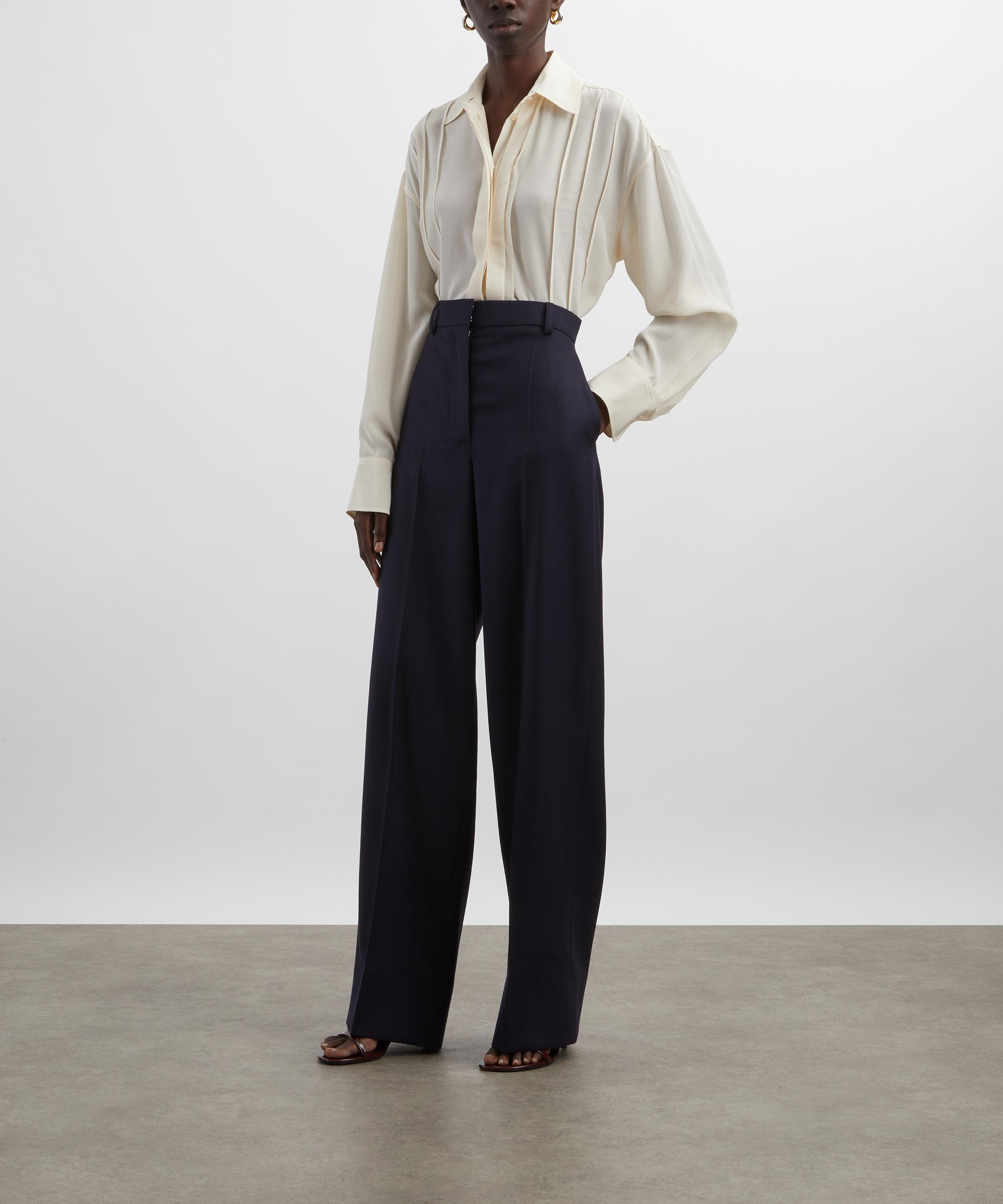Ivory Pintuck Pleated Silk Blouse - 2
