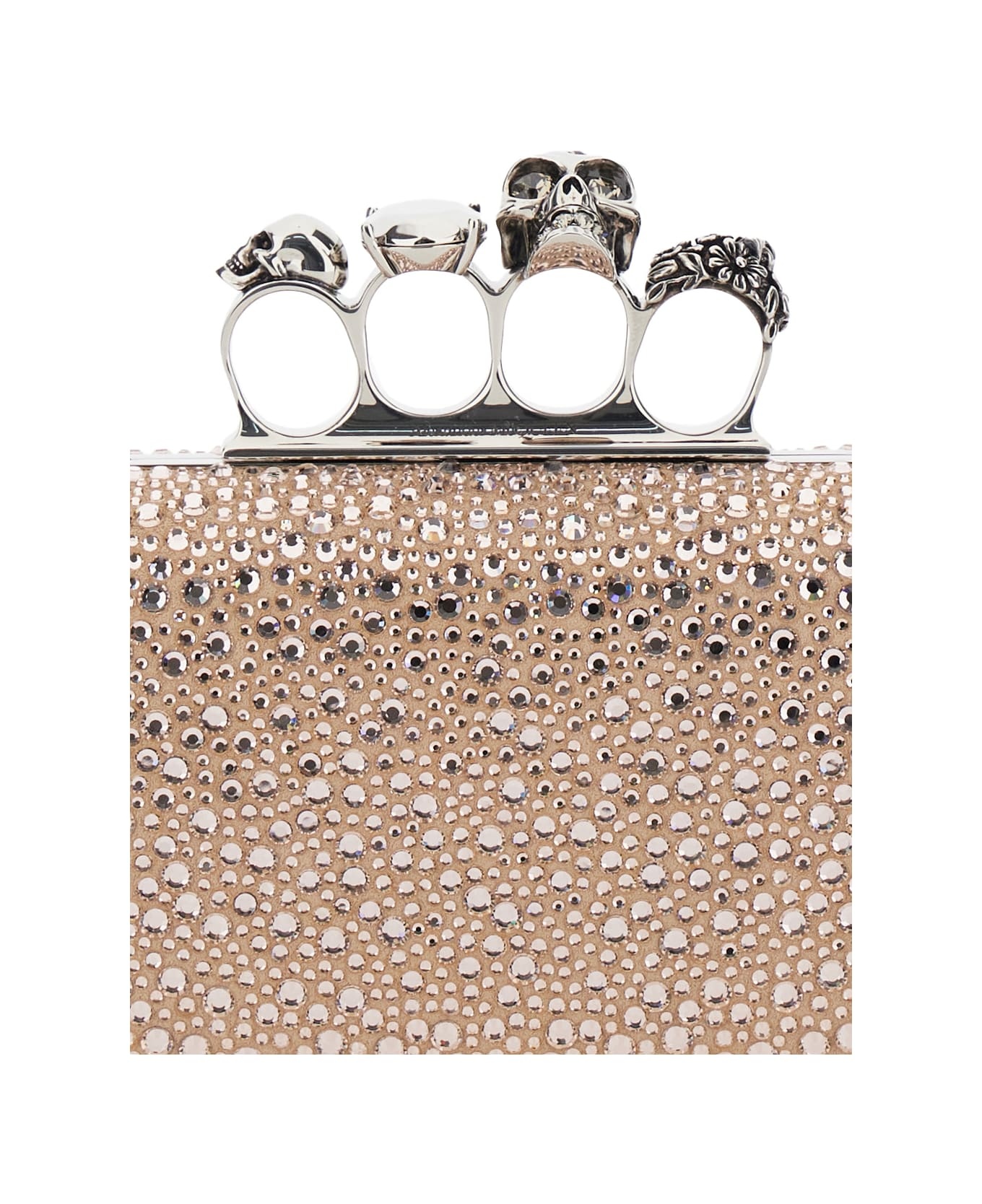 'four Ring' Pink Clutch With Skull-shaped Studs And All-over Rhinestone Application In Leather Woman - 3