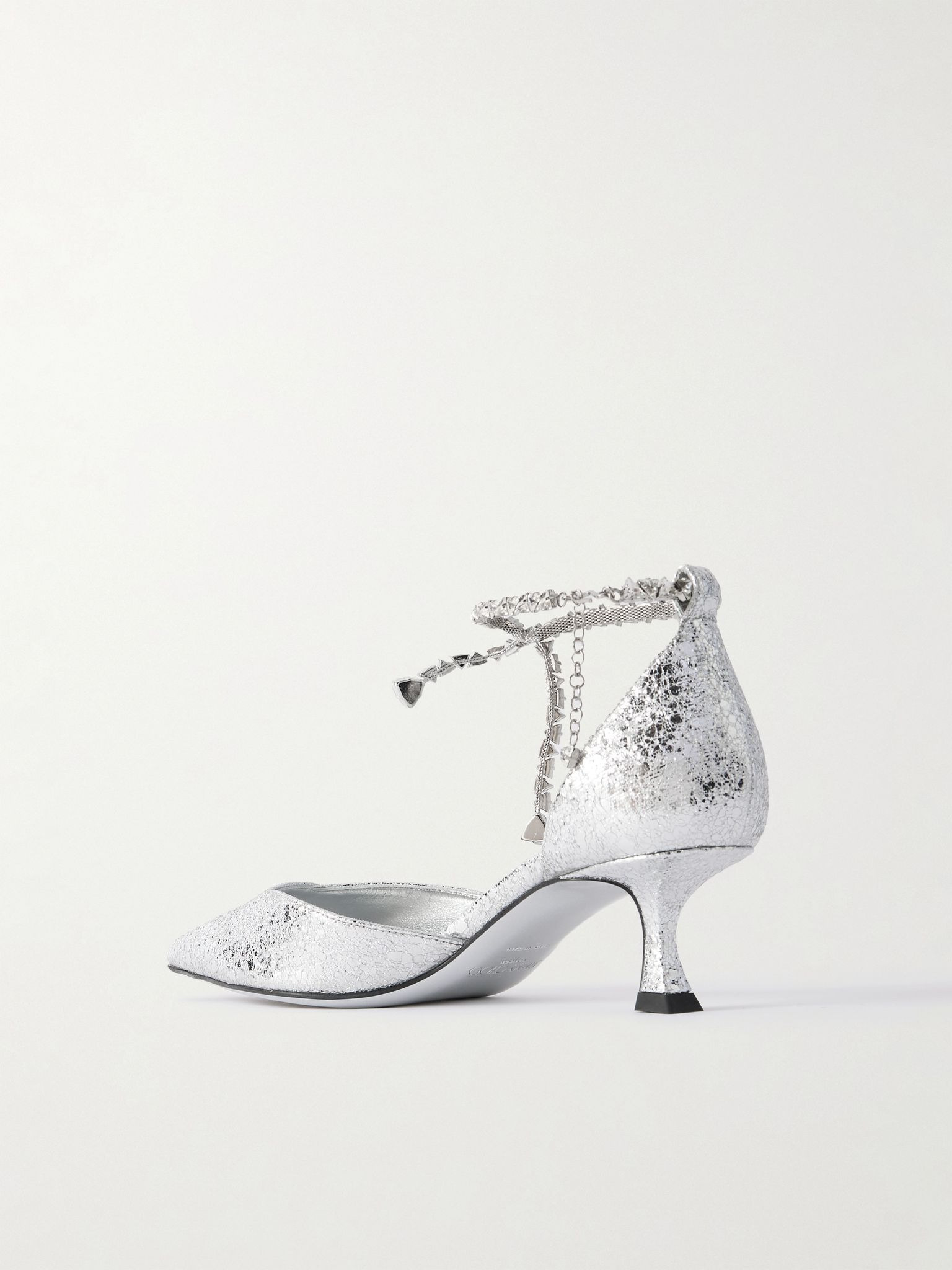 Stevie 50 crystal-embellished metallic crinkled-leather pumps Silver - 3